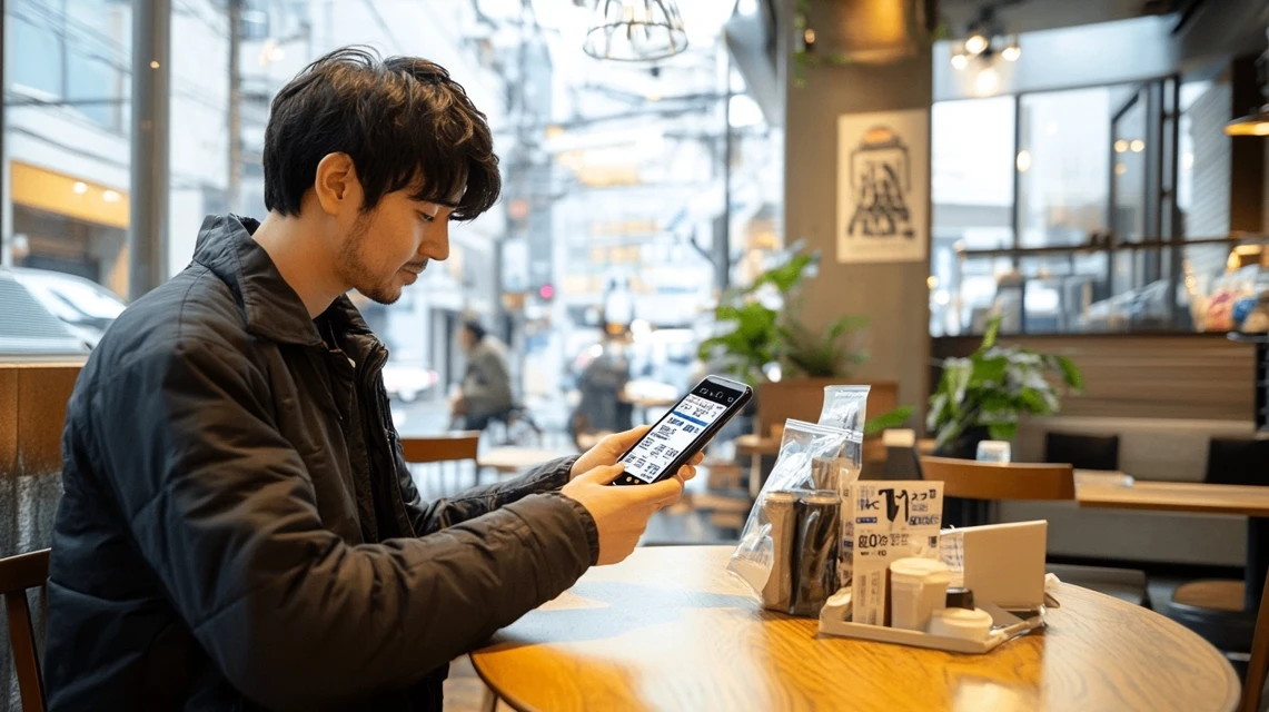 スマホに届いたチャージスポット初回クーポン通知を見る人
