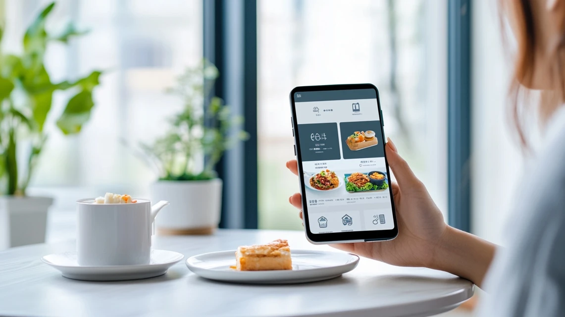 スマホでマクドナルドデリバリーを注文する日本人女性
