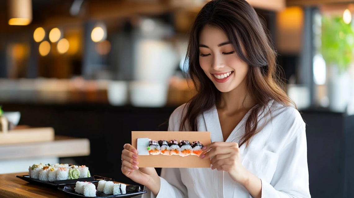 長次郎クーポンを使用する日本人女性の姿