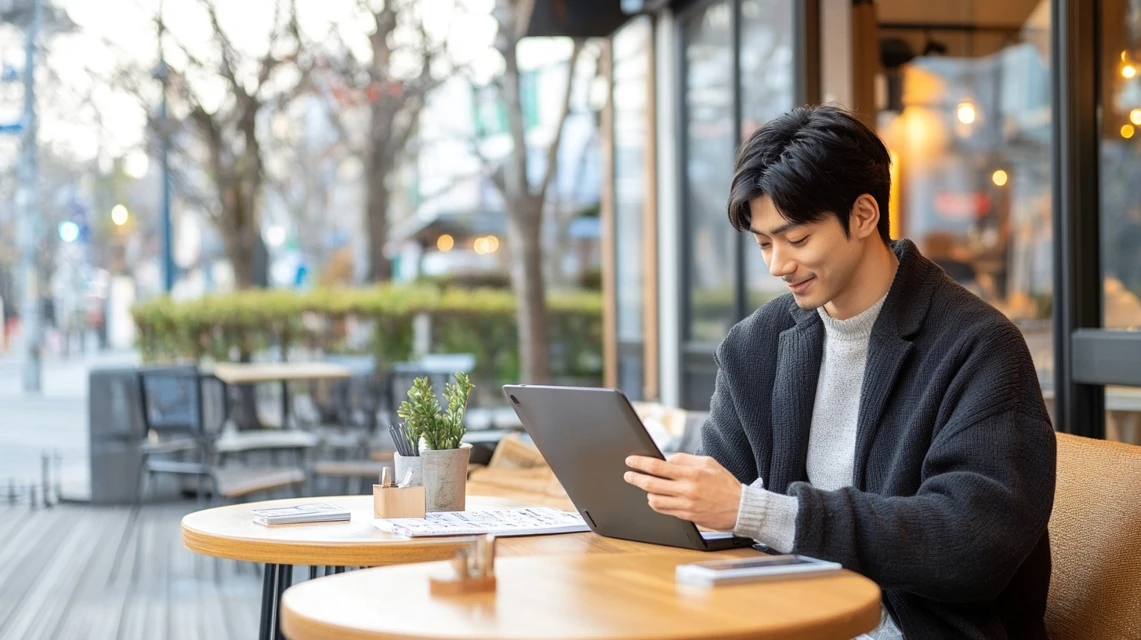 ポイントサイトを使って楽天証券の口座開設を進める日本人男性