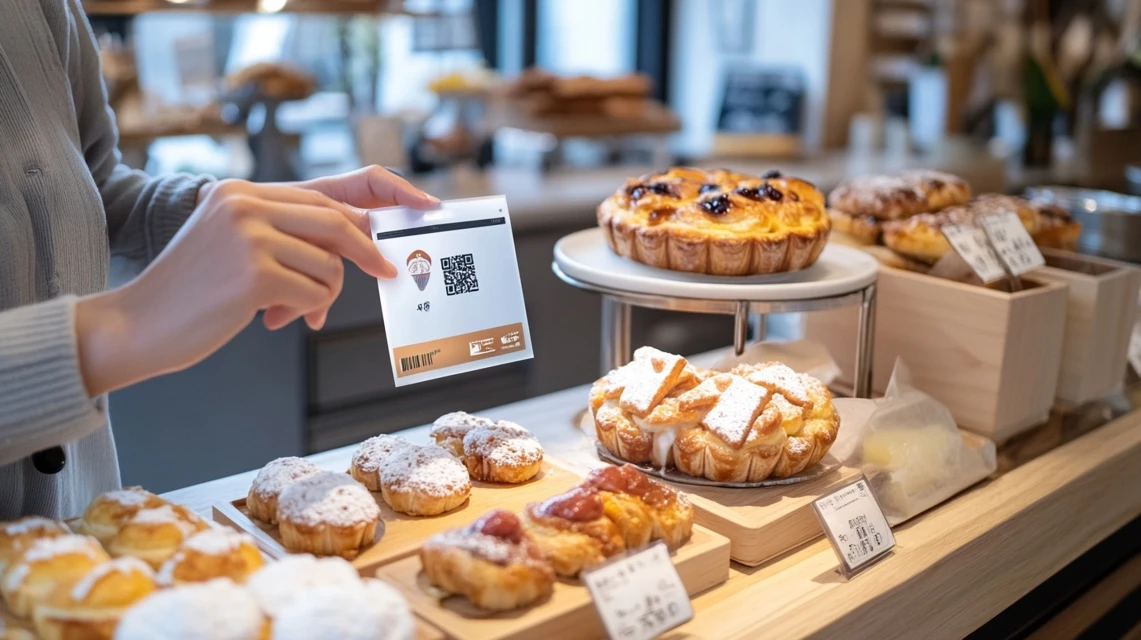 ビアードパパで半額クーポンを提示する人
