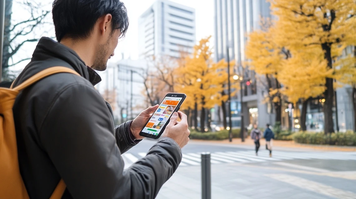 ショッピングアプリを比較する日本人男性
