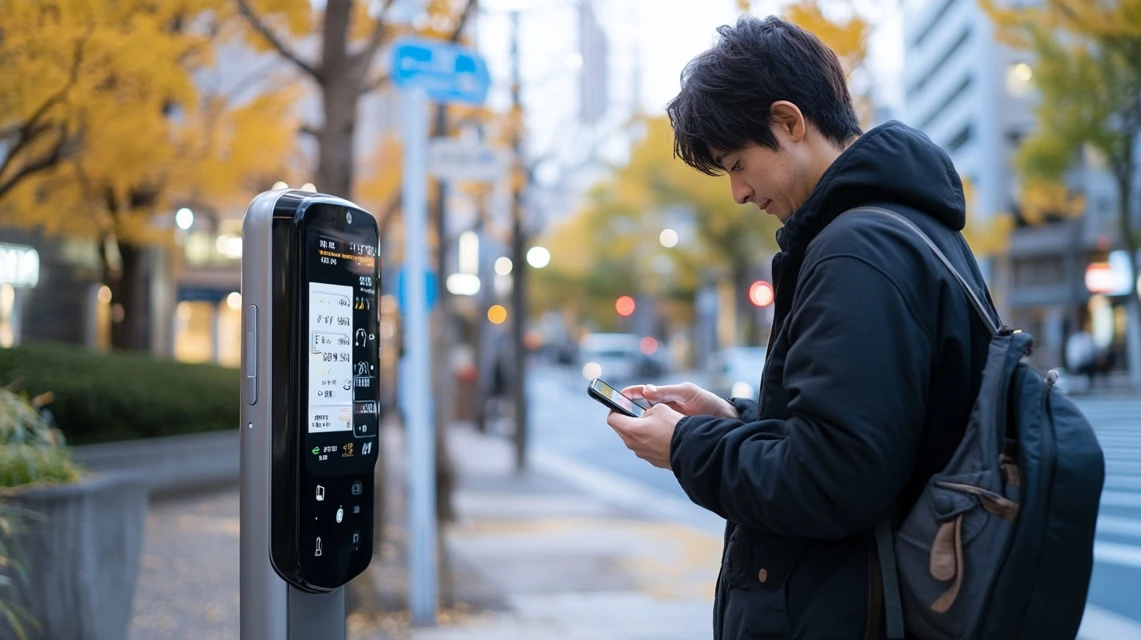 チャージスポットのクーポン比較をスマホで確認する日本人男性
