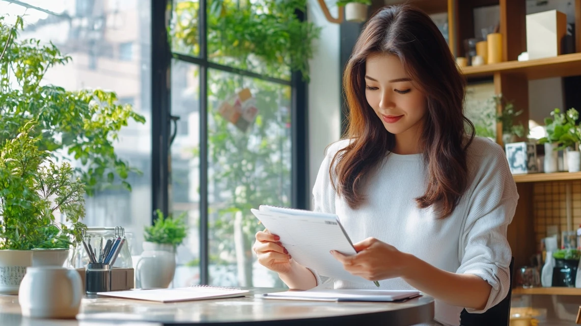 みんなの競輪クーポン特典を分析する日本人女性の手元

