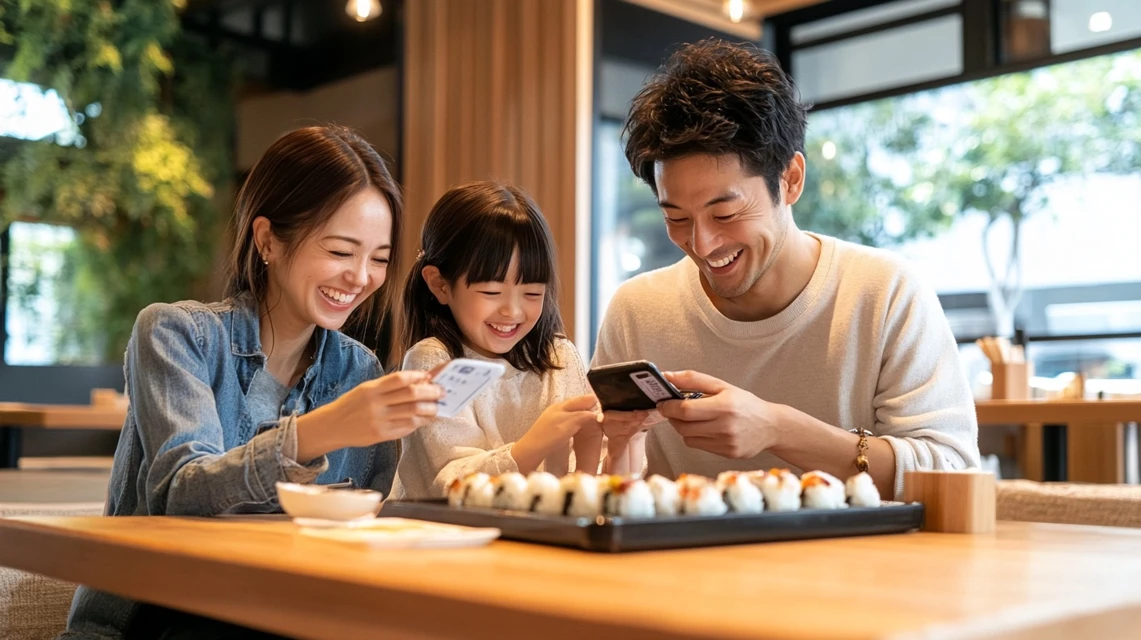 かっぱ寿司でドコモクーポンを使いお得に食事を楽しむ家族