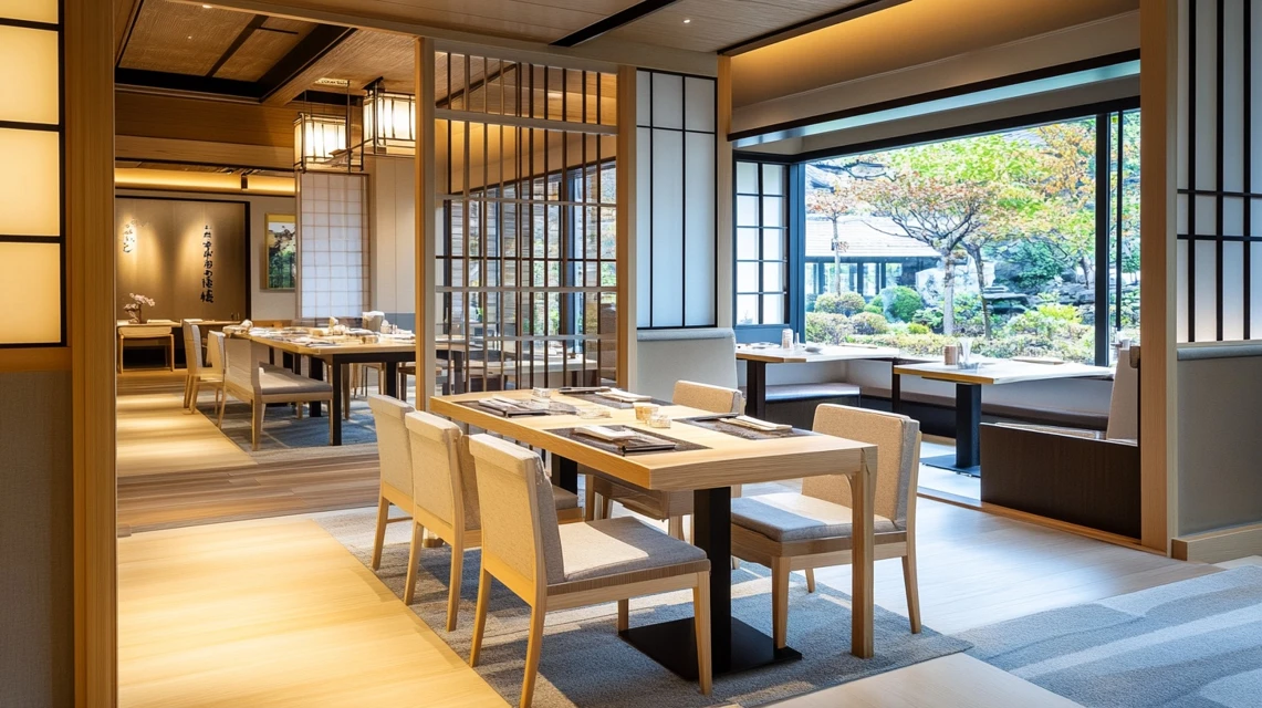 大滝の湯の館内食事処で食事を楽しむ日本人家族の昼食風景