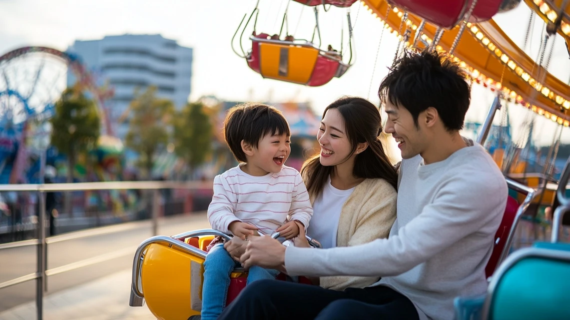 ラクテンチで半額クーポンを使い笑顔で遊ぶ日本人家族