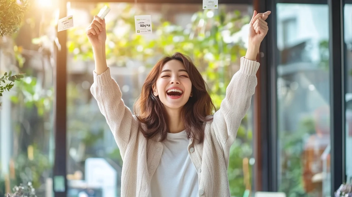 2000円割引クーポンを活用して満足する日本人女性の様子
