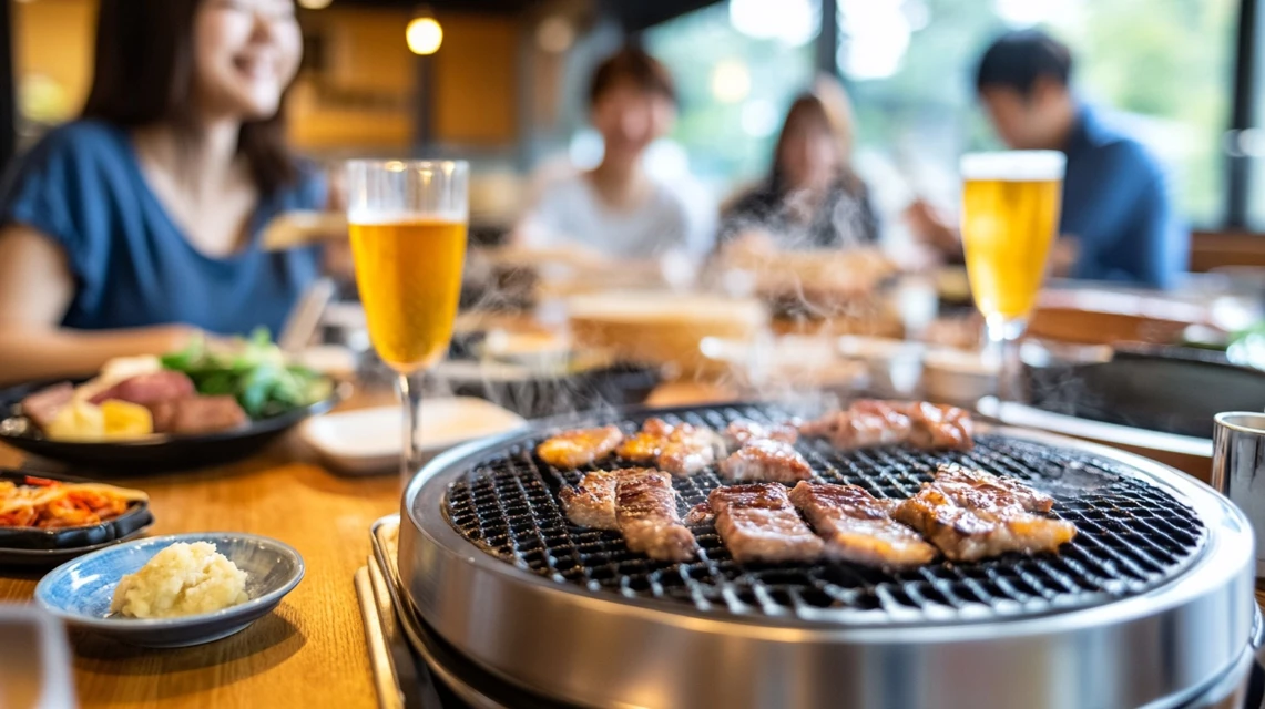 安楽亭ランチでクーポン利用する日本人グループの食事風景