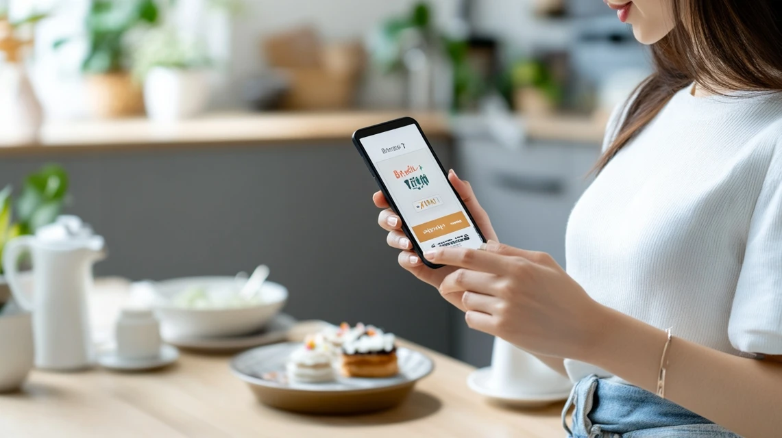 スマホで誕生日クーポンを受け取る女性
