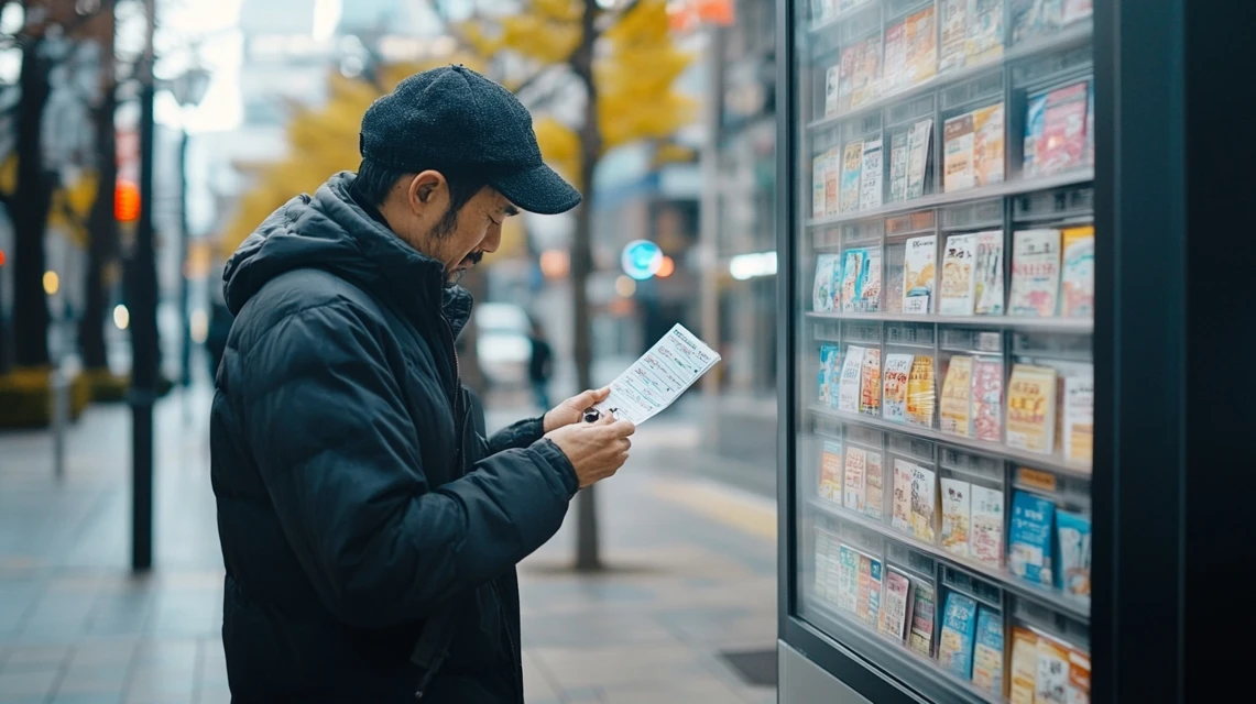 松のやクーポンの配布日をスマホで確認する日本人男性