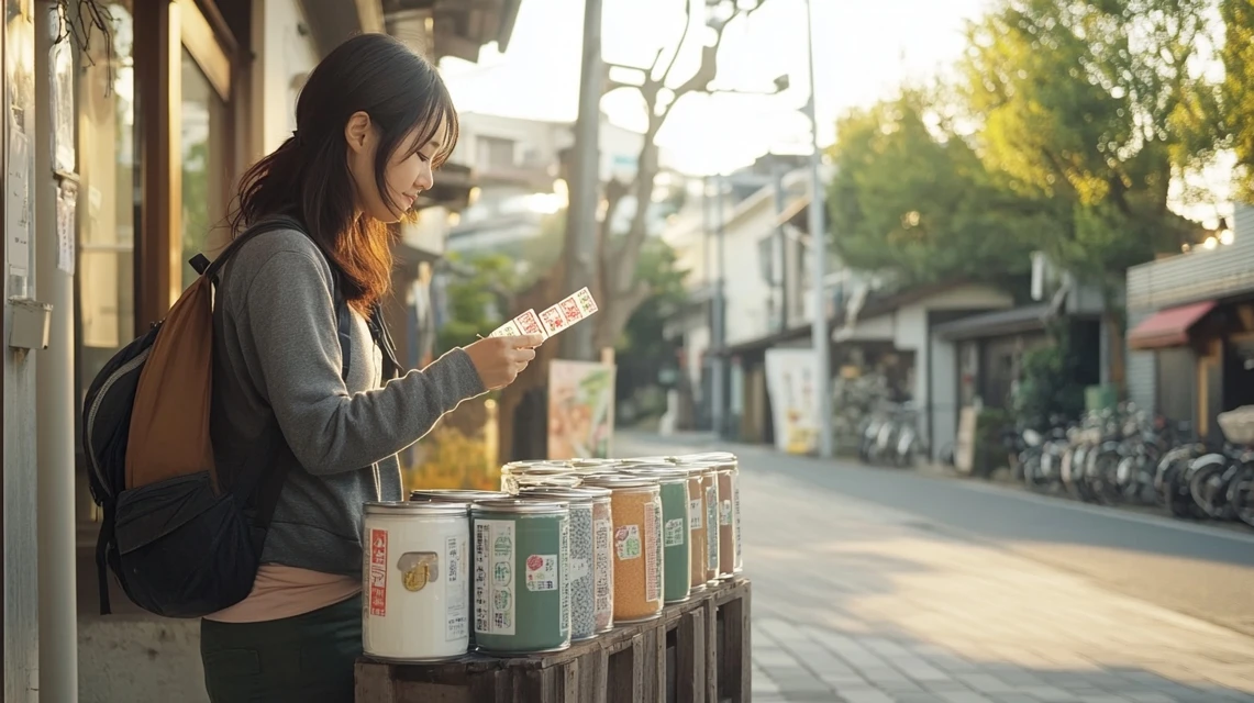 ランチクーポンのスタンプを集める日本人女性の様子