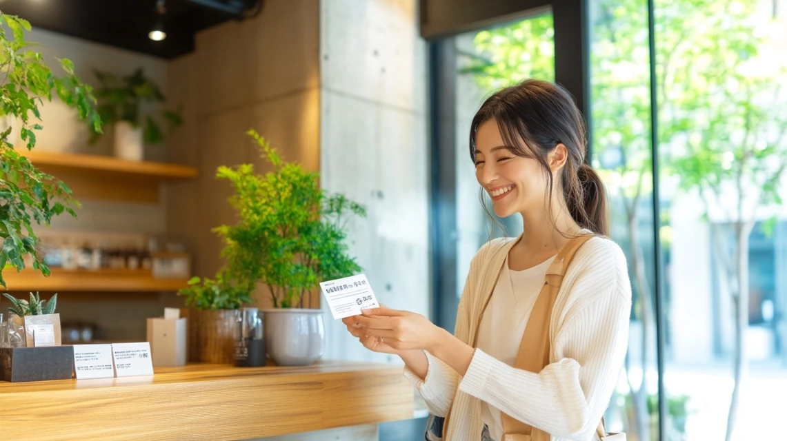 日本人女性が初回特典のuggクーポンコード1000円を受け取る場面