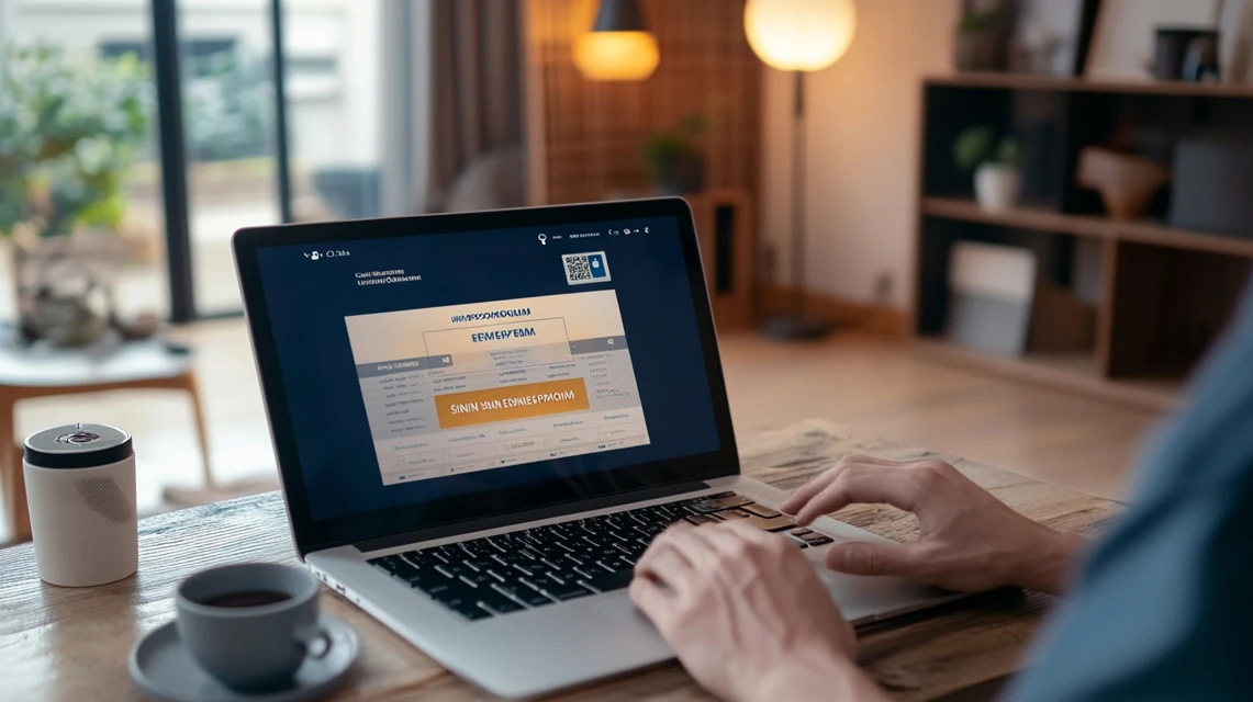 KEEN会員登録画面を見つめる男性
