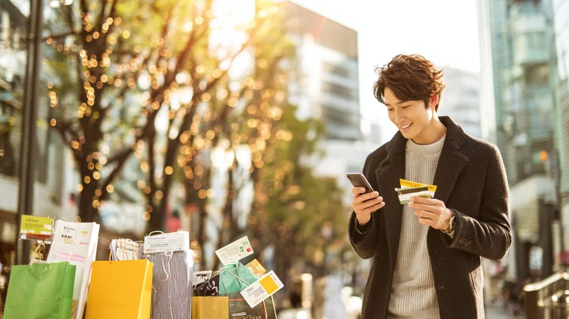 スマホでkodoクーポンを複数受け取る日本人男性