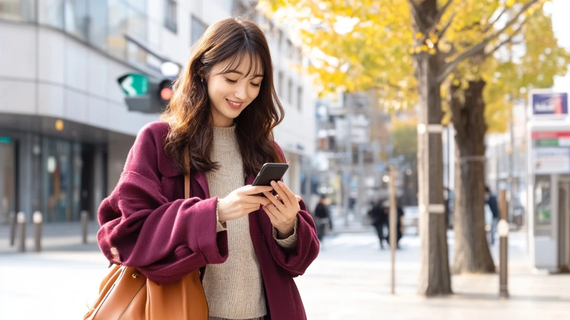 ジョリーパスタdポイントキャンペーンを調べる日本人女性
