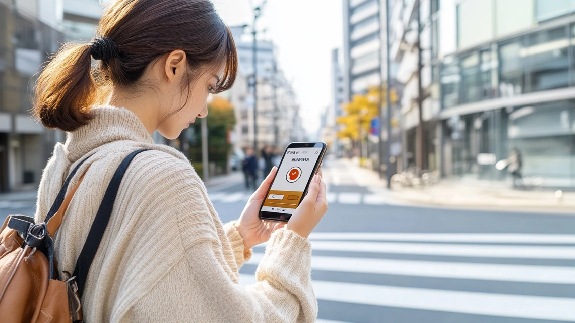 スマホでクーポン画面を確認する人
