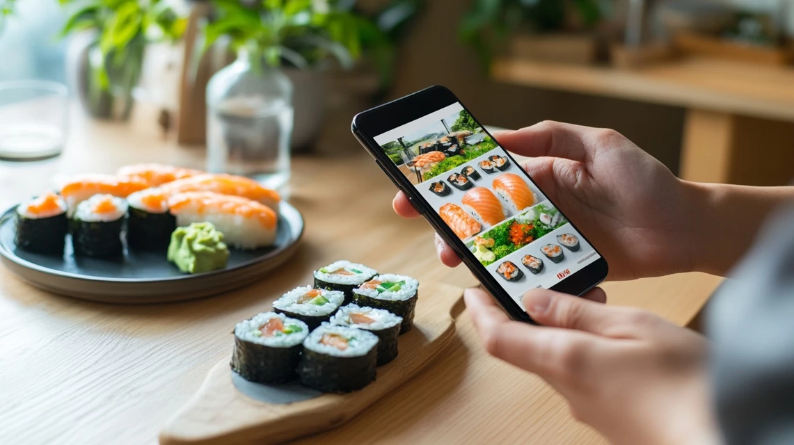 スマホアプリで長次郎のクーポンを探す日本人の手元