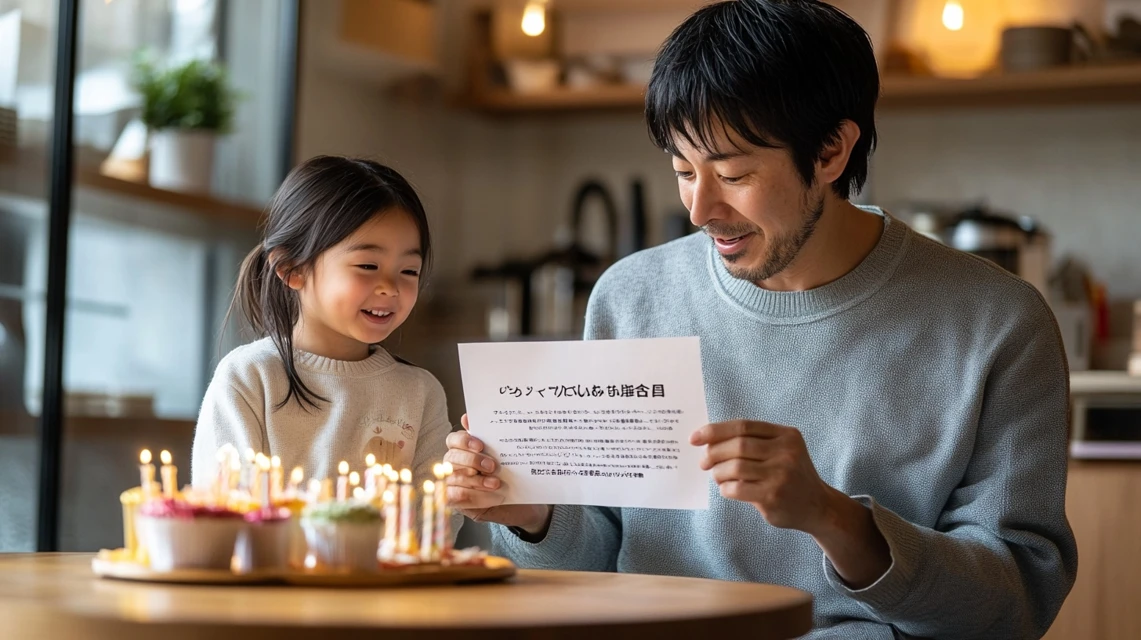 日本人の保護者が誕生日特典変更の案内をで確認
