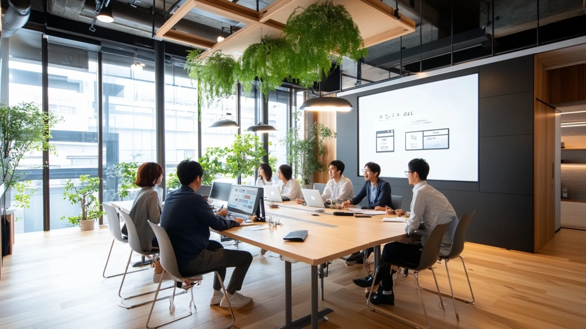 ヨークベニマル本社で新サービスを検討する日本人社員
