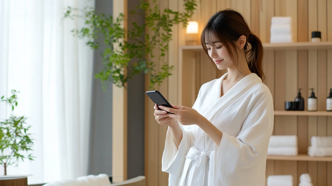 大阪でアルゴの湯クーポンを探す女性
