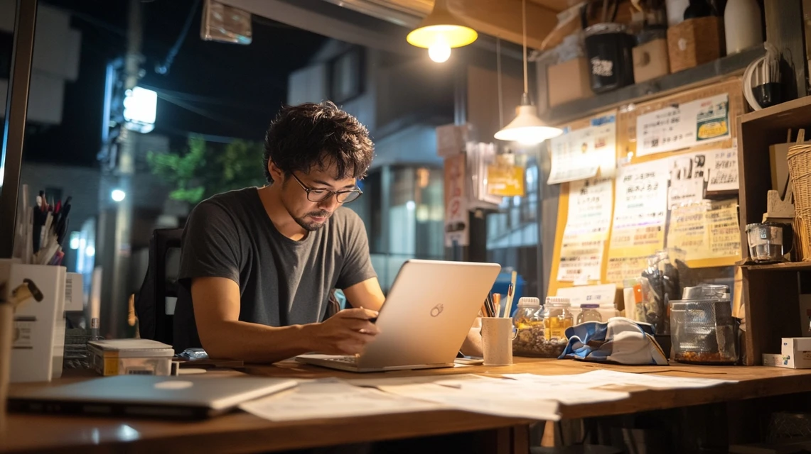 楽天銀行の2025年最新キャンペーン情報を調べる日本人男性
