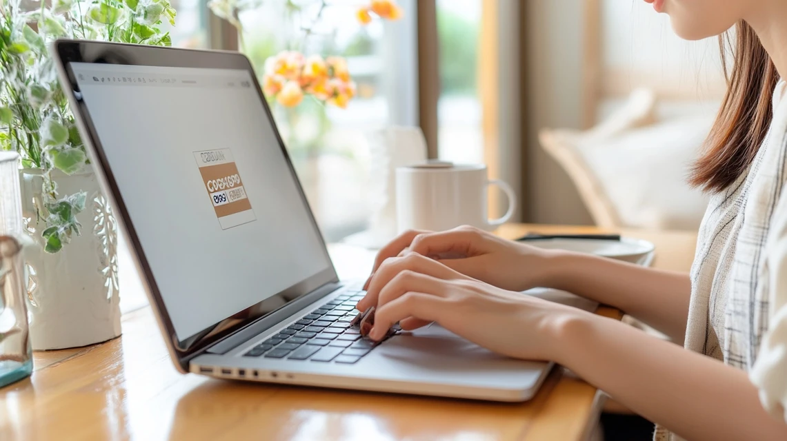 女性がノートPC画面にコードを入力