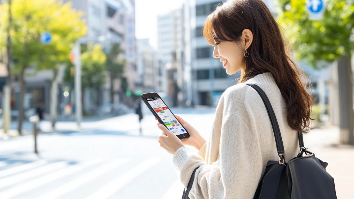 女性がスマホ2台を使ってアプリを操作中