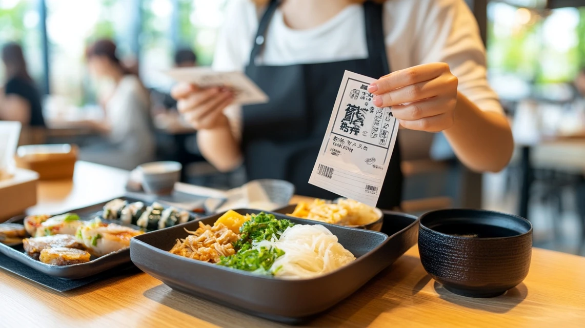松のやランチで500円クーポンを使う日本人女性