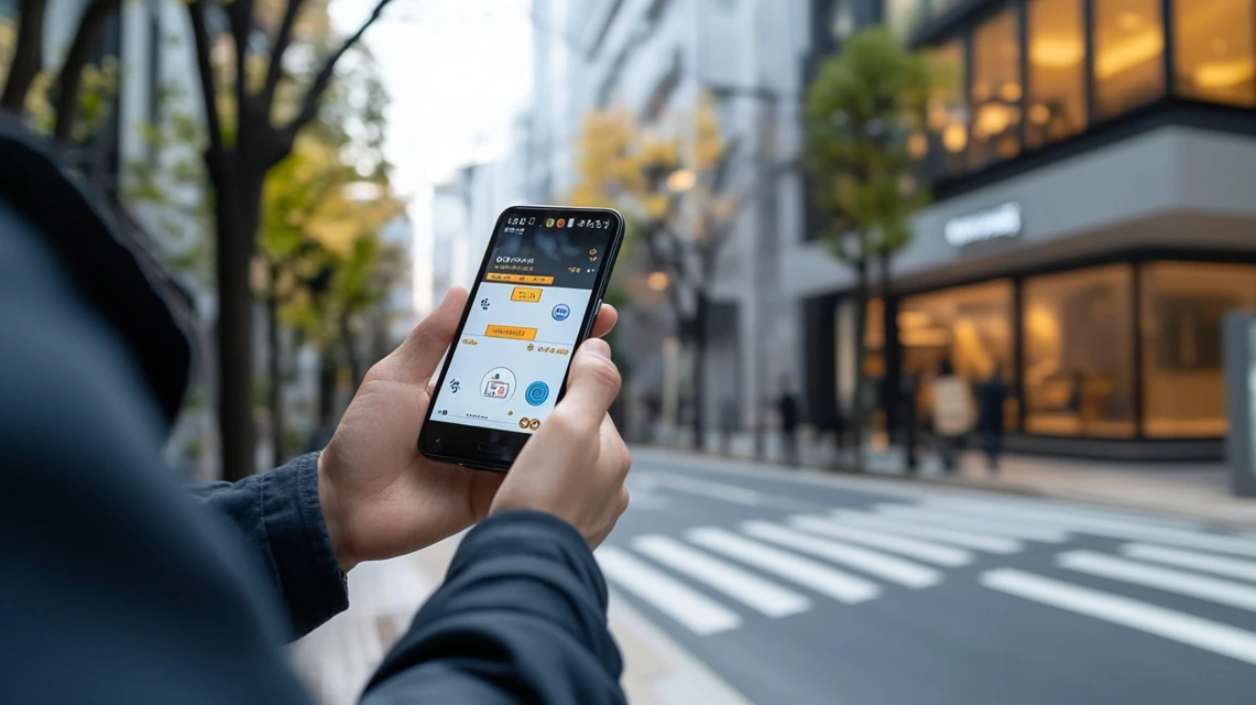 男性がスマホでポイント履歴をチェックする様子