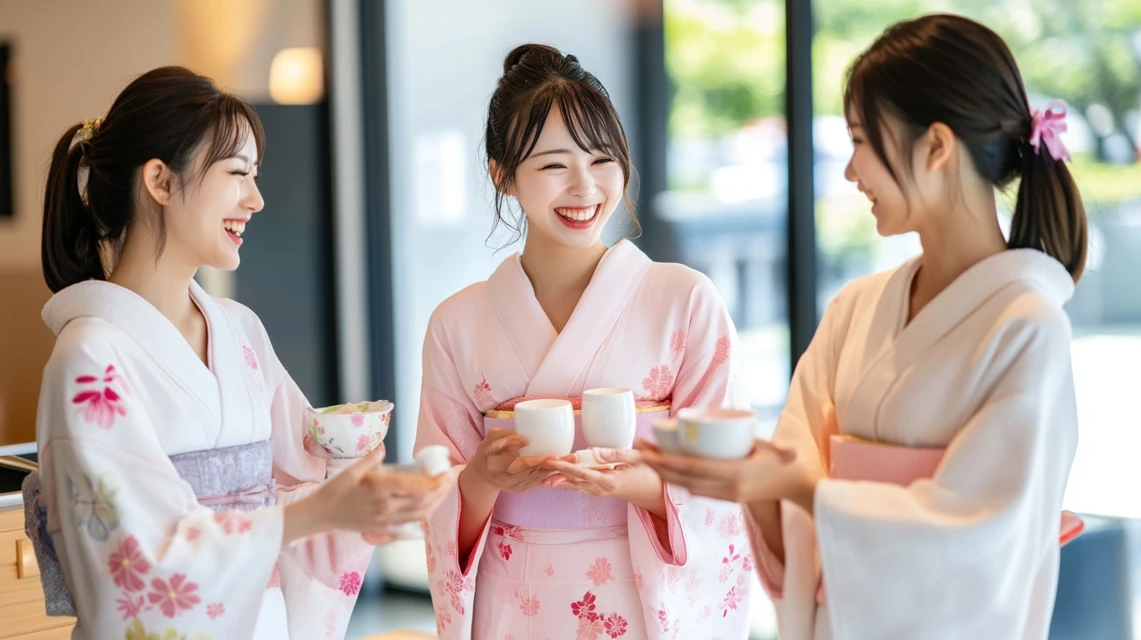 アルゴの湯イベントで笑顔の日本人
