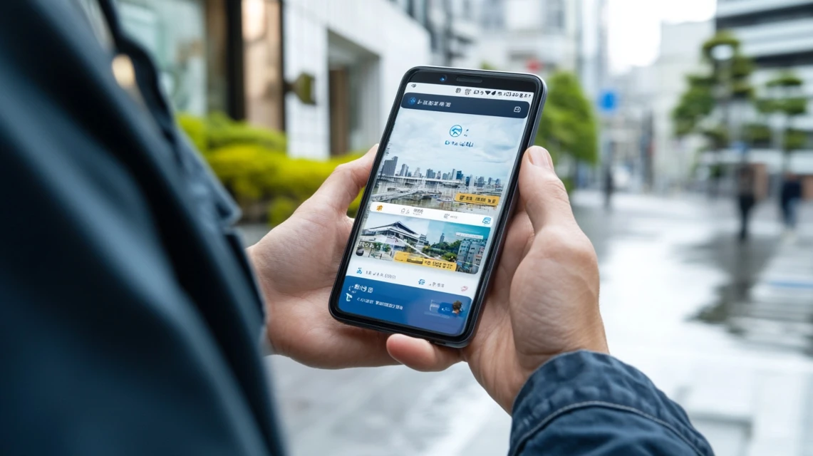 アソビューとLINEを連携設定する日本人男性のスマホ操作