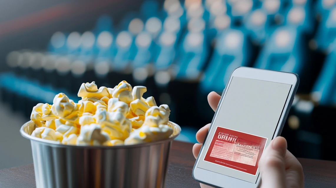 日本人女性がLINE公式から映画割引クーポンを受け取るシーン