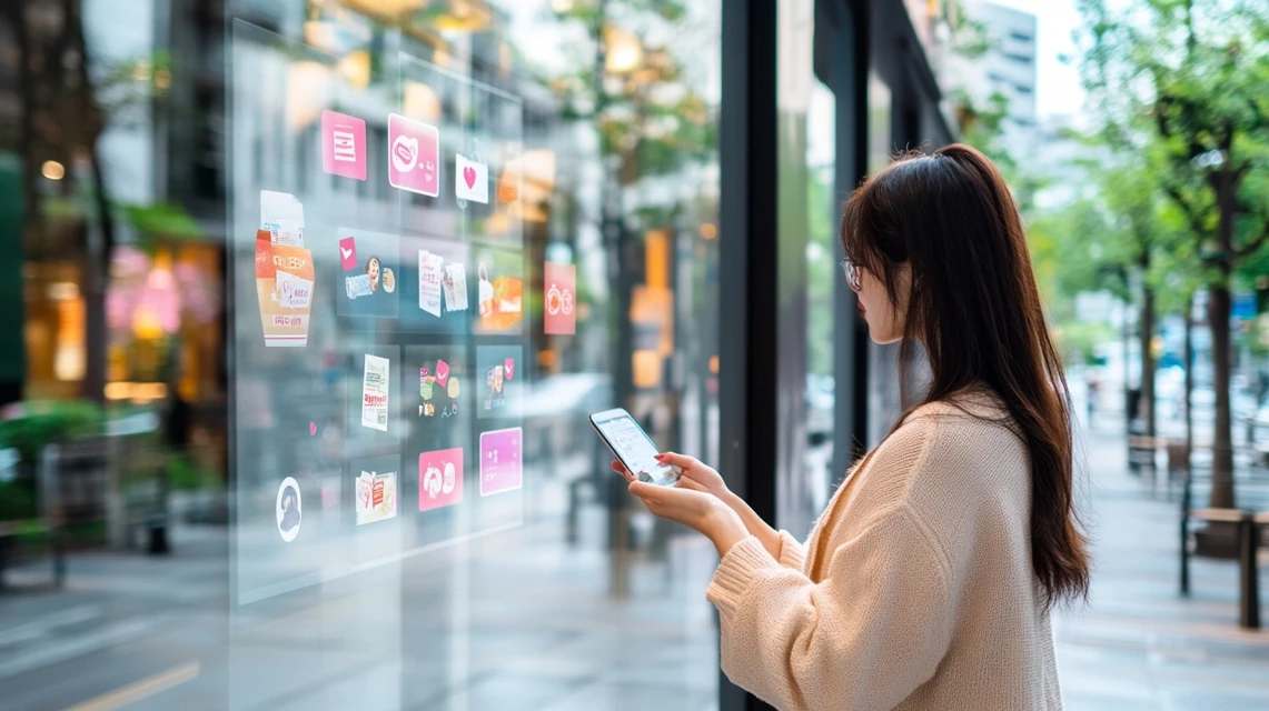 日本人女性がSNSでジェミレミのクーポン口コミを探す様子
