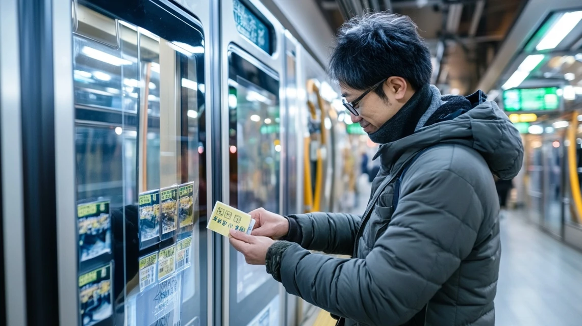 琵琶湖バレイの片道ロープウェイ切符を購入する日本人旅行者