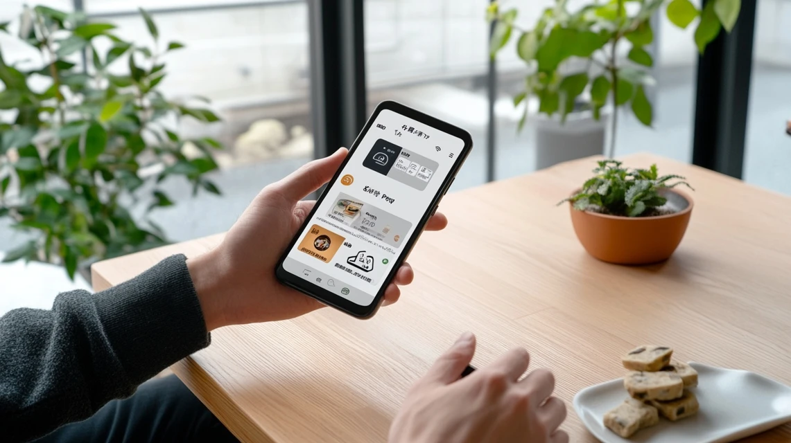 au PAYでケンタッキーの特典を使う日本人男性の様子
