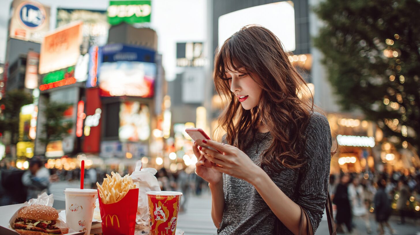 スマホでkodoクーポンの期限を確認する日本人の様子