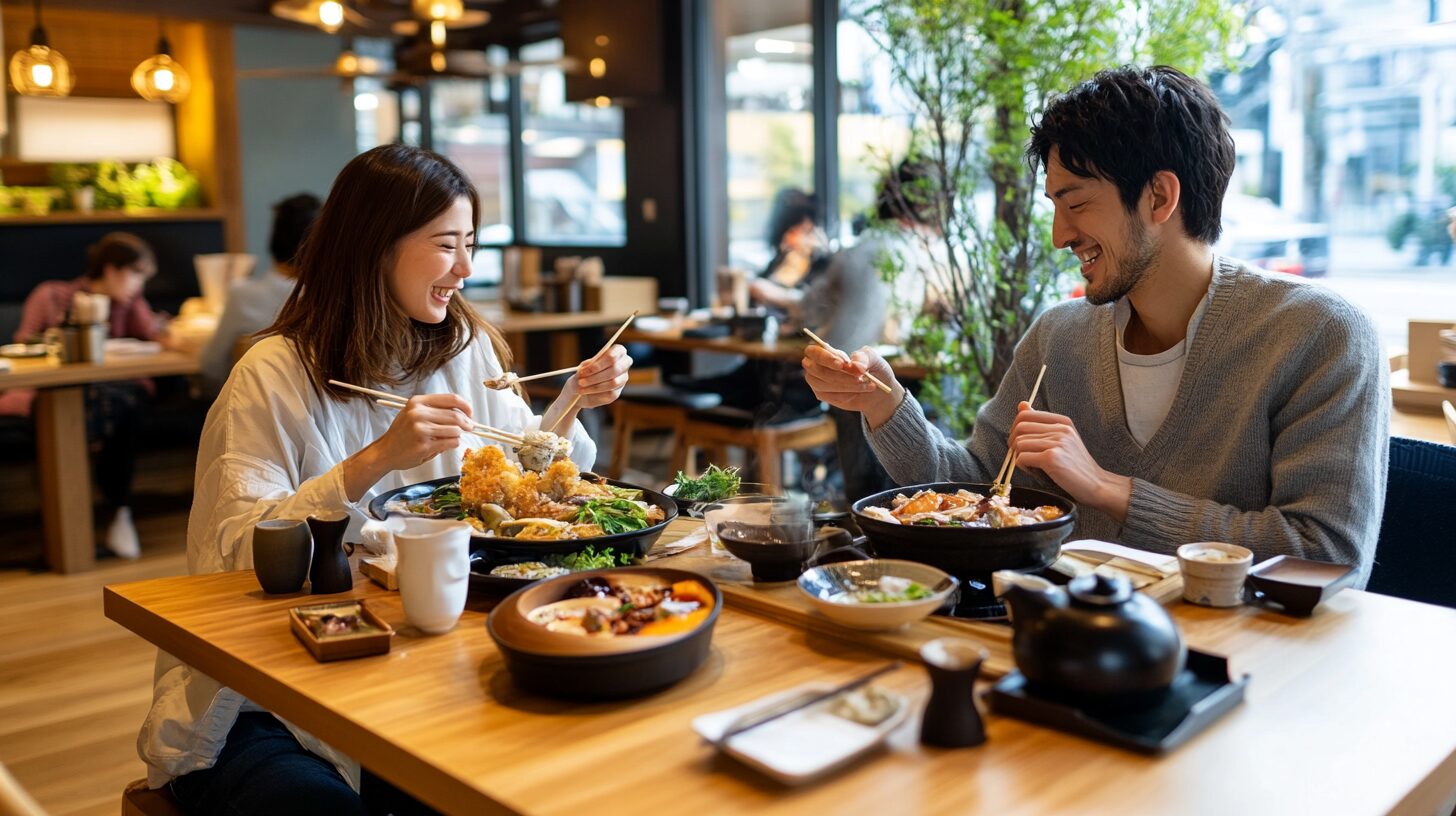 LINEクーポンでビッグボーイの食事をお得に楽しむ日本人カップル