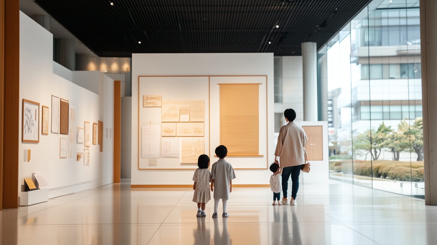 特別展とランチクーポンを活用する日本人家族の様子