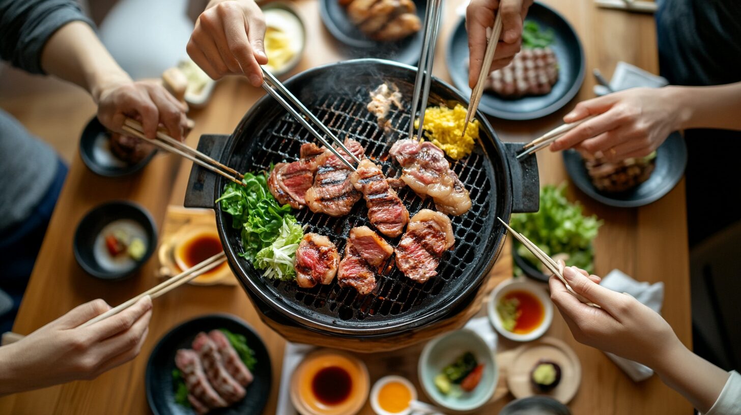 牛角の1000円クーポンを使って焼肉をお得に楽しむ日本人の食事風景