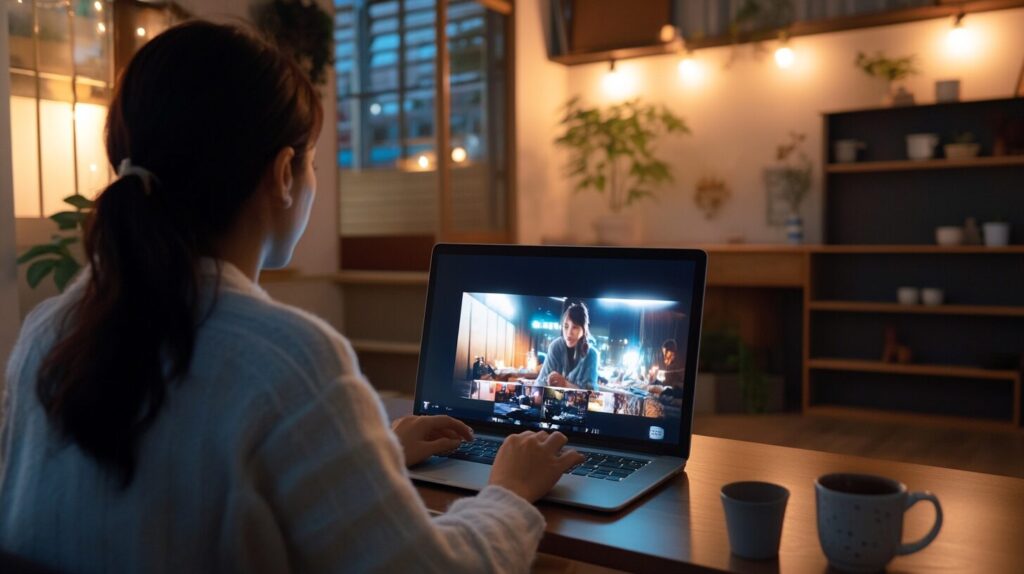 ノートパソコンで無料トライアルを利用する女性