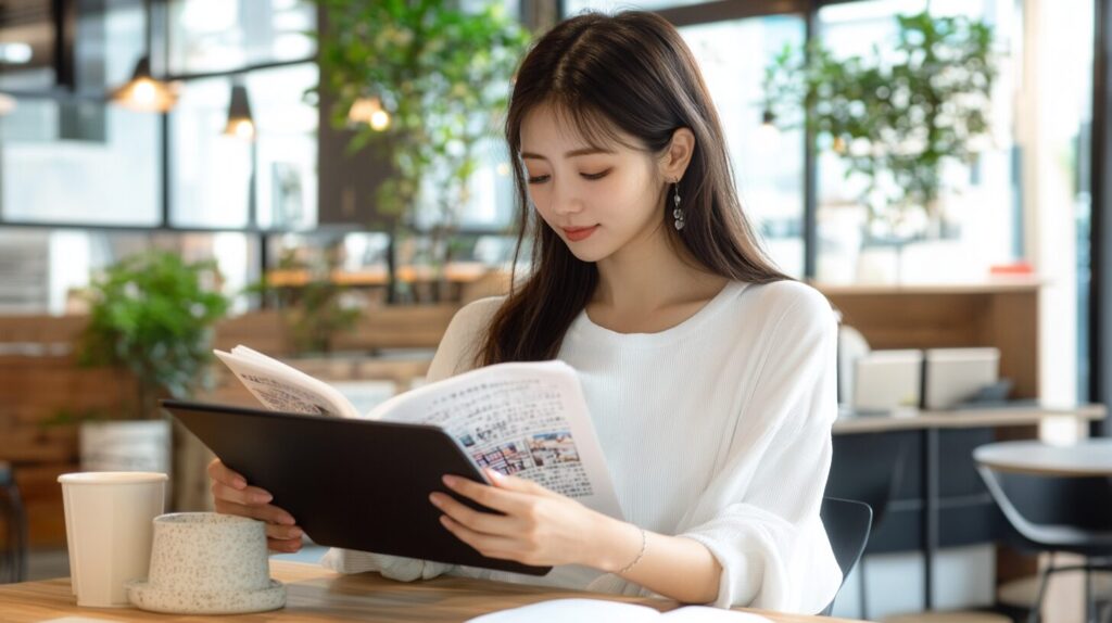 Huluキャンペーンの実例をタブレットで見る日本人女性