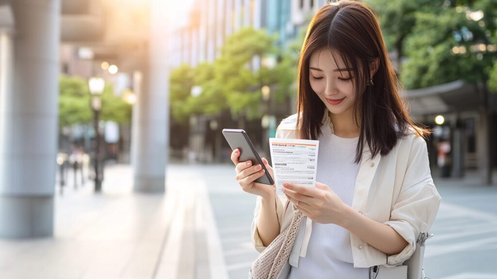 エグゼクティブクーポンをスマホで確認する女性