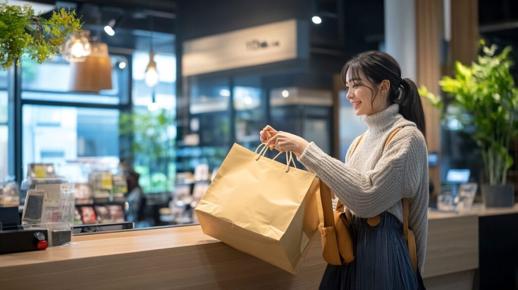 保冷バッグを受けとっている女性