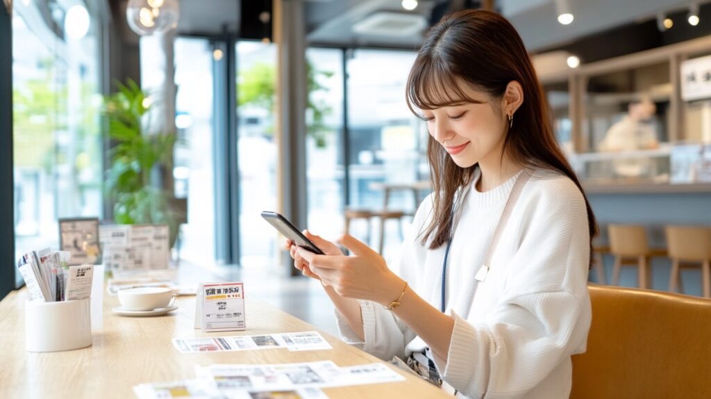 クーポンが届かないときの対処法を試す女性