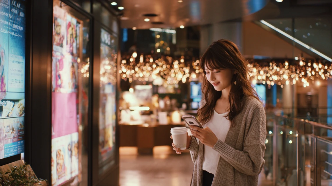 駐車場の無料チケットを受け取る日本人