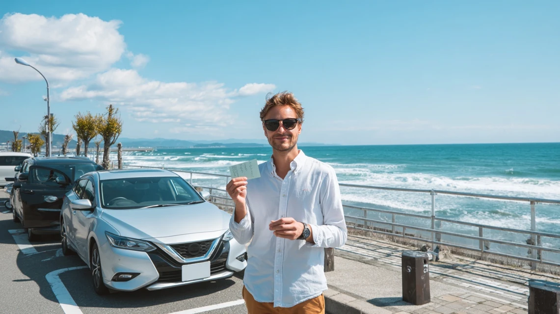 駐車券を持つ日本人ドライバー