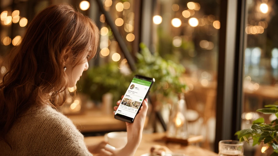 運営情報を確認する日本人の画像
