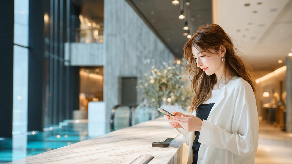 スマホでスシローのクーポンをドコモ連携する日本人女性