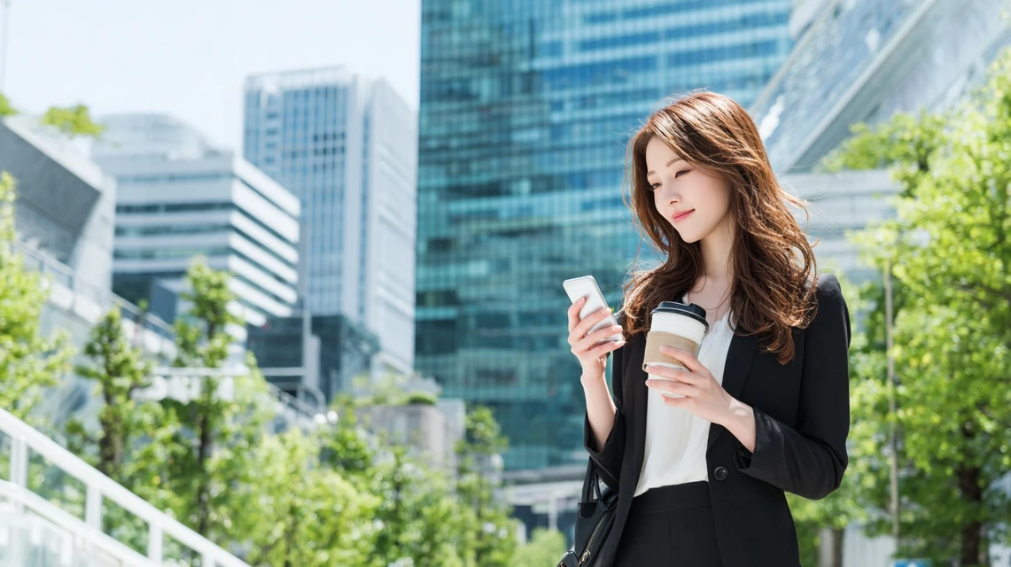 割引情報を整理する日本人女性の画像
